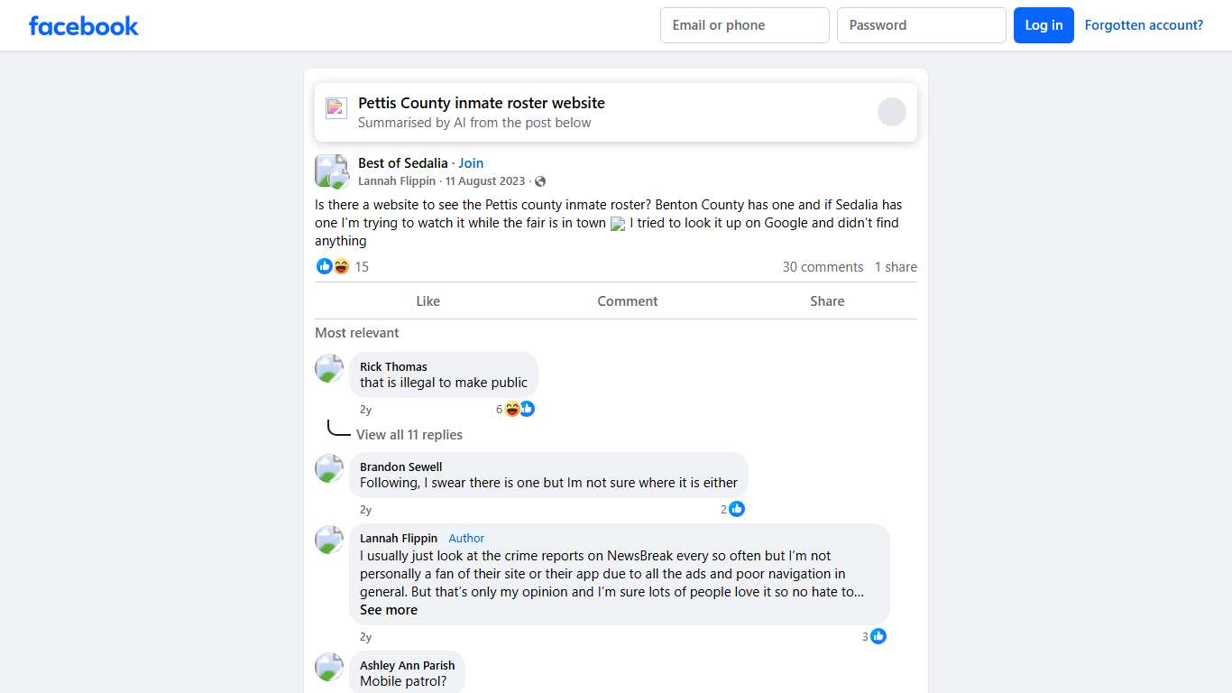 Best of Sedalia Is there a website to see the Pettis county inmate roster Facebook