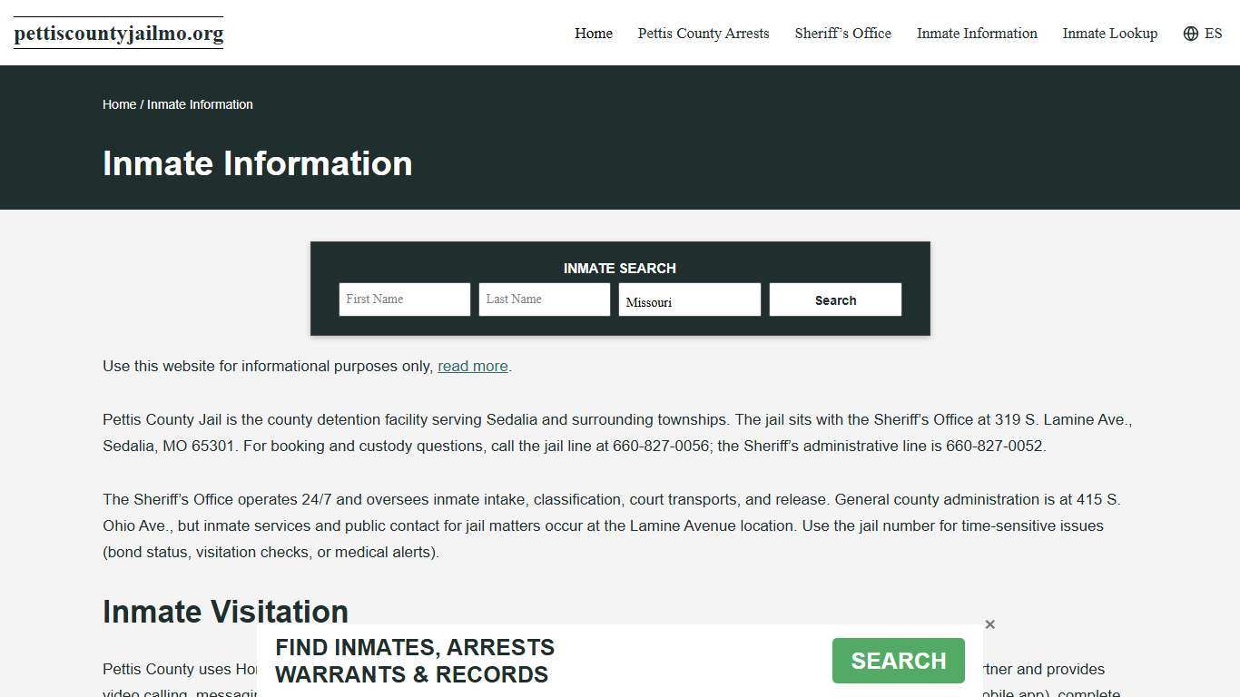 Pettis County, MO – Jail Mail, Calls, Visitation, Inmate Money