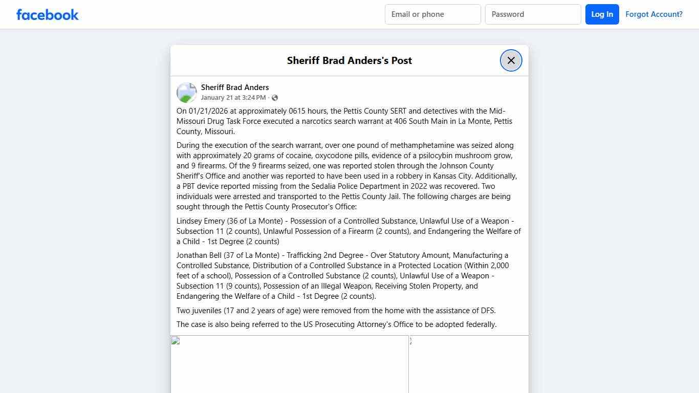 On 01/21/2026 at approximately 0615... - Sheriff Brad Anders Facebook